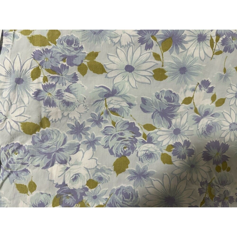 Lady Pepperell Blue Green Floral TWIN Flat Sheet Muslin No Iron Retro